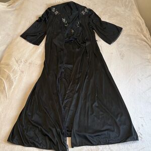 Vintage Tom Bezduda for BARAD Black Floral Nightgown & Robe Set 1960s